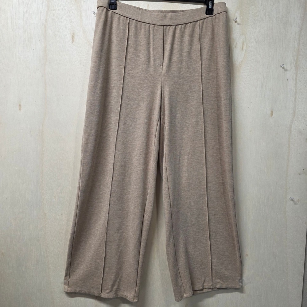 J. Jill Wearever Tan Heathered Pintuck Wide Leg Knit Pants XL